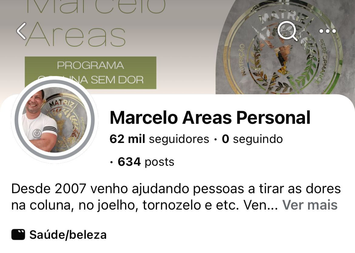 Perfil Marcelo Areas Personal com 62 mil seguidores
